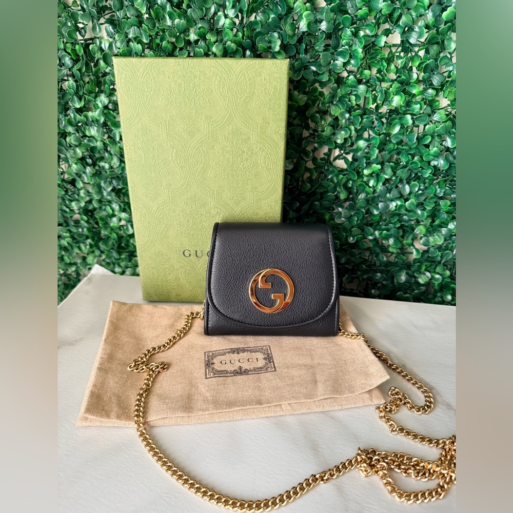 Gucci Blondie Mini Black Leather Crossbody Cardholder Bag Brand New